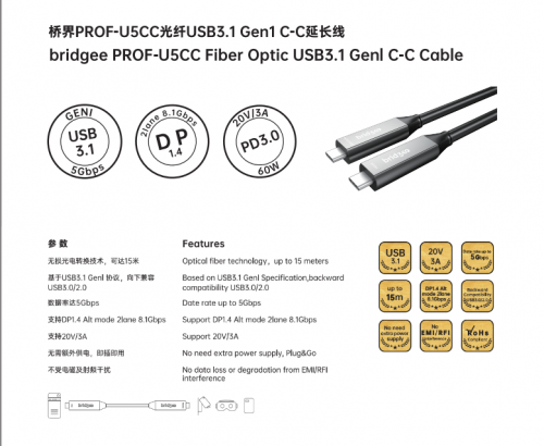 Kaiyun 开云体育桥界线缆推出光纤USB产品双头type-c口可实现15米长度(图4)