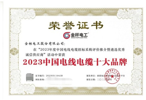 开云 开云体育平台质量先行·金杯电工荣获2023中国电线电缆十大品牌等双项殊荣(图2)